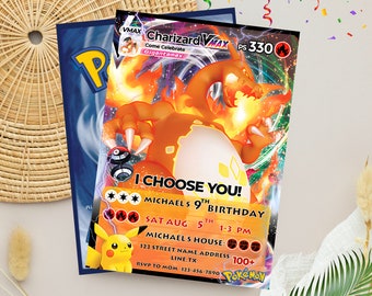 Invito di compleanno con carta Pokemon / Invito per festa Pokemon modificabile e personalizzato / Invito con carta Charizard