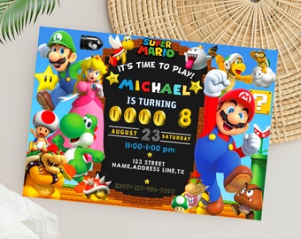 Invito di compleanno di Super Mario / Invito alla festa di Mario modificabile / Modello digitale personalizzato di Mario