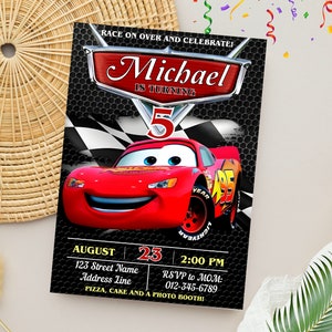 Editable Cars McQueen Birthday Invitation | Lightning Cars Birthday Invitation | Personalized Digital Canva Template