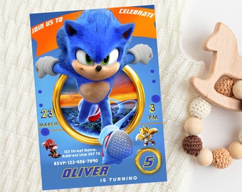 Invito di compleanno modificabile di Sonic / Invito di compleanno di Sonic The Hedgehog / Invito personalizzato per festa a tema Sonic