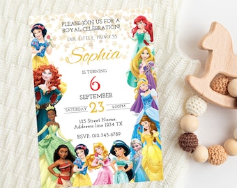 Invito di compleanno principessa / Invito modificabile per festa di compleanno a tema principessa / Modello digitale di compleanno principessa Disney