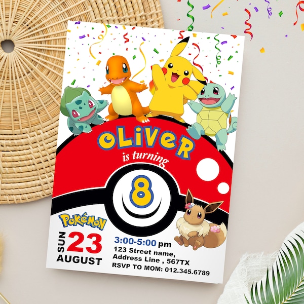 Editable Pokemon Birthday Invitation | Pokemon Pikachu Birthday Party Template | Digital Pokemone Birthday Invite
