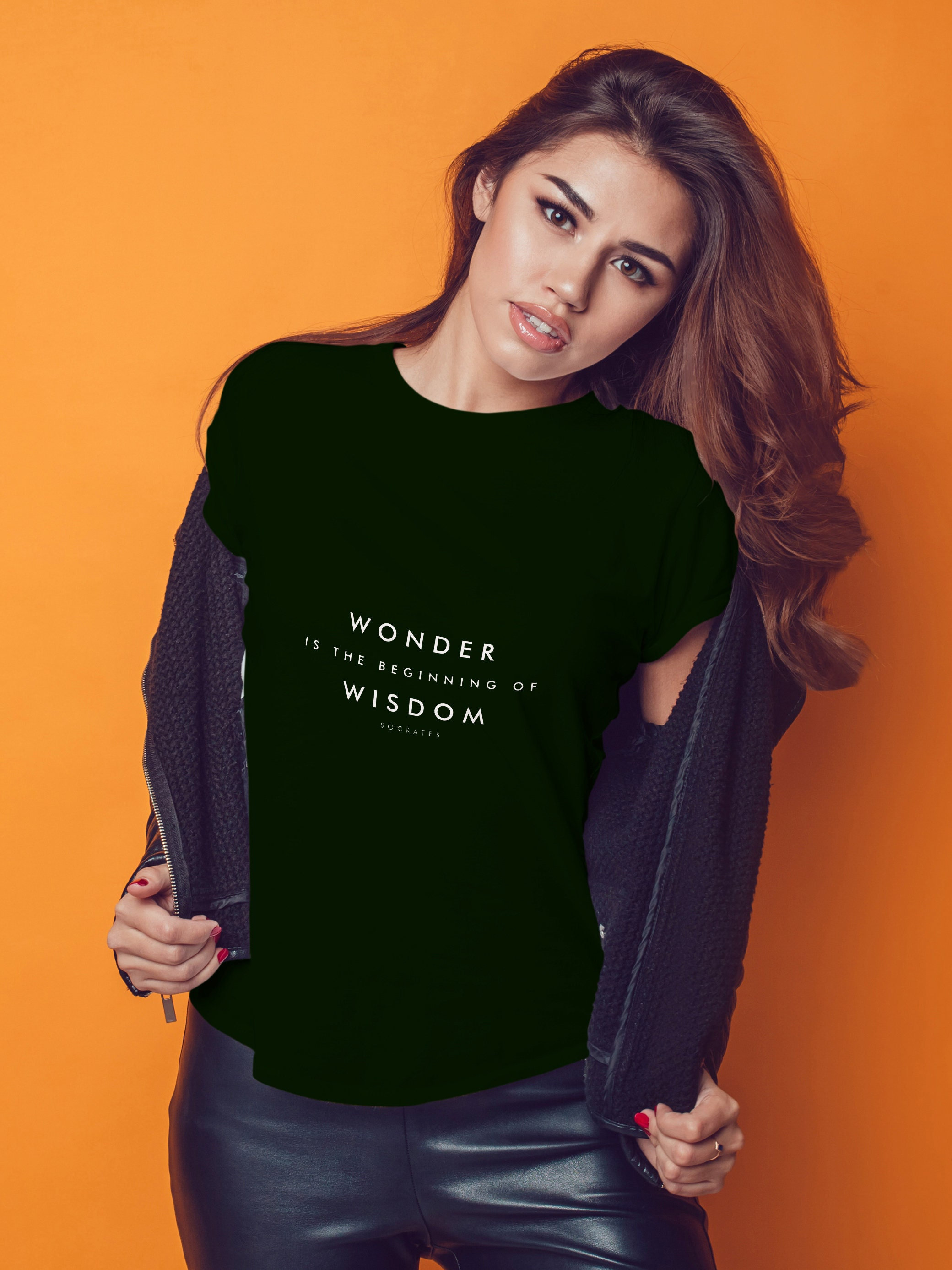 Minimalist Quote T-shirt - " Wonder is the beginning of wisdom."..Socrates.
