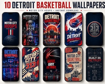 Paquete de fondos de pantalla de baloncesto de Detroit para iPhone, pantalla de bloqueo de Motor City Hoops (descarga digital)