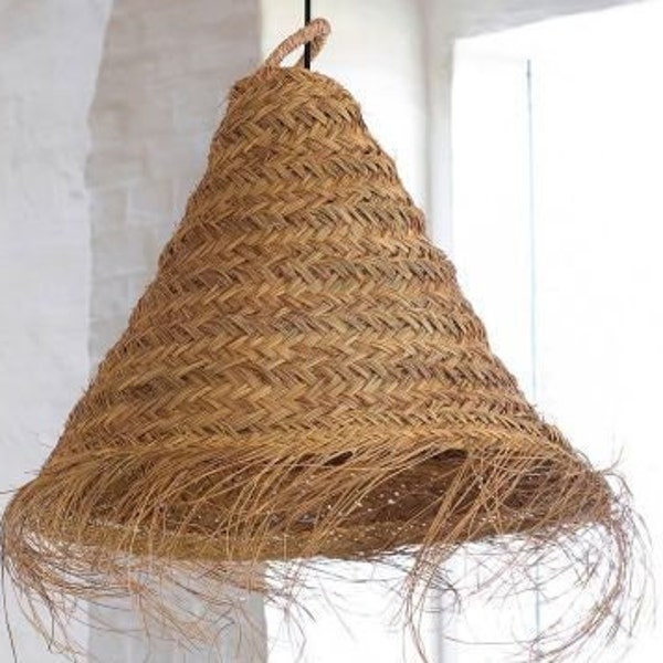 Moroccan handmade Natural Rattan lampshade, Suspension Doum , bohemian light pendant ,Moroccan handmade straw