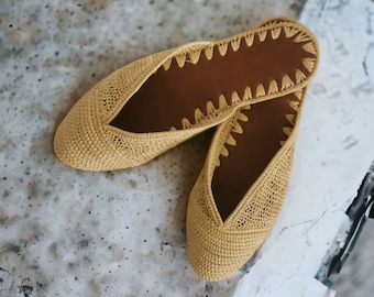 natural raffia shoes, summer raffia sandals, funky raffia color mules, handmade raffia slipers