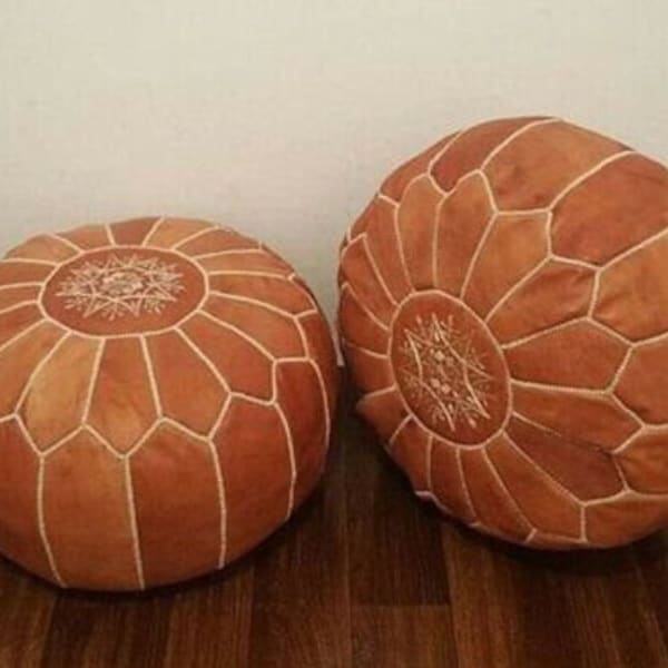 set of 2 Moroccan ottoman leather pouf