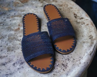 Sandalias planas de verano de rafia marroquí - Zapatos marroquíes - Sandalias de paja - sandalias de rafia para mujer - Sandalias de verano