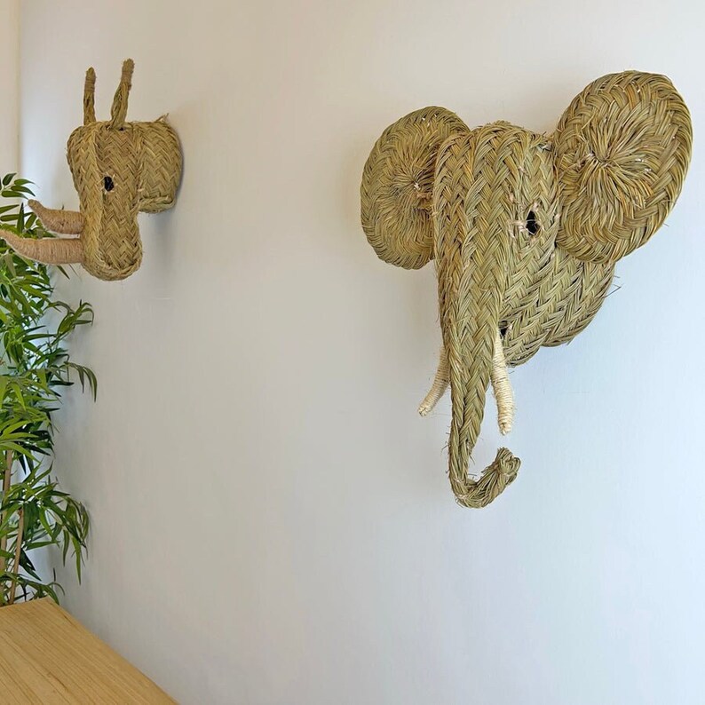 Moroccan Straw Fake Elephant Head Animal Head Wall Decor Etsy