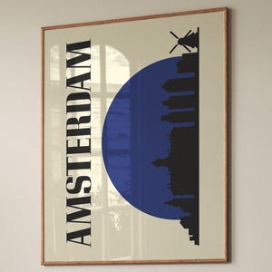 Amsterdam Cityscape Poster | Retro Netherlands Wall Art | Digital Download | Travel Poster | Printable Home Decor | Amsterdam Gift