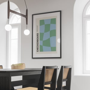 Checkered Poster, Funky Checkered Wavy Print, Blue Trendy Wall Art, Checkered print, Vintage Poster, Digital Download