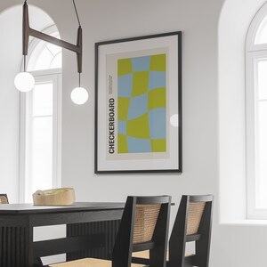 Affiche damier, impression ondulée damier funky, art mural vert tendance, impression damier, affiche vintage, téléchargement numérique