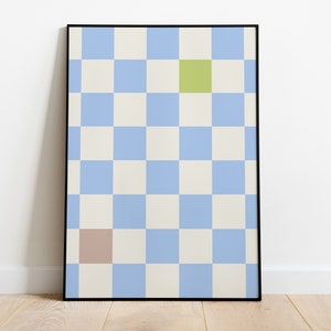 Funky Checkered Wavy Retro Digital Art Print, Blue Trendy Wall Art, Checkered print, Vintage Poster, Squares Poster Wall Decor