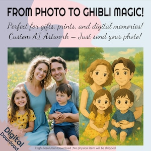 Retrato personalizado estilo Ghibli – Avatar de anime personalizado – Arte de dibujos animados mágicos – Regalo de descarga digital – Dibujo familiar o en pareja