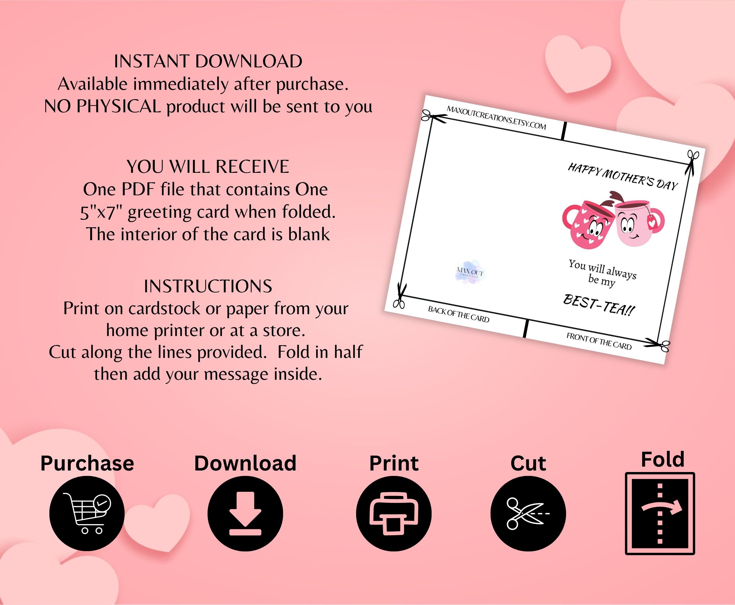 Printable Mothers Day Card, Happy Mother's Day Card, Instant Download ...