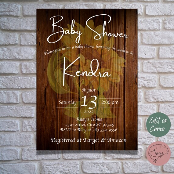 Sunflower Baby Shower Digital Invitation Gender Neutral Baby Etsy