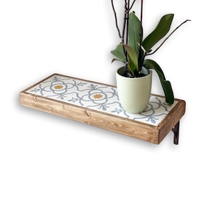 Floating hall console · Wooden and tile shelf · Floating console · Wooden hall furniture