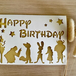 fichier découpe carte anniversaire disney Zootopie, fichier SVG Zootopia disney birthday card cutting file birthday card template SVG file