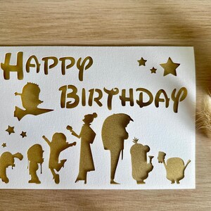 fichier de découpe carte anniversaire theme disney, fichier SVG , disney theme birthday card cutting file, birthday card template SVG file