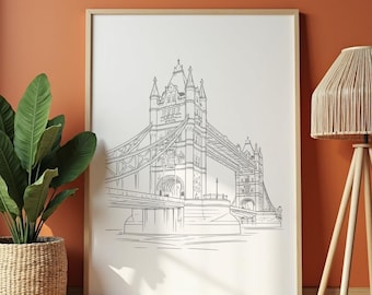 Tower Bridge Line Art Print, Minimalist London Architecture Poster (Digital Download)