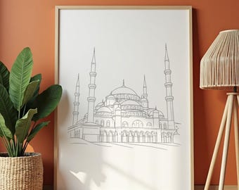 Blue Mosque Istanbul Line Art Print, Minimalist Architecture Poster (Digital Download)