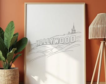 Hollywood Sign Wall Art, Los Angeles Poster, California Line Drawing, Minimal Architecture Print