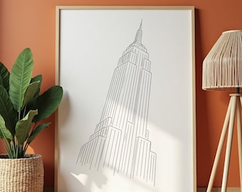 Empire State Building Wall Art, New York Poster, NYC Line Drawing, Minimal Architecture Print
