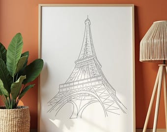 Eiffel Tower Line Drawing Print, Minimalist Paris Architecture Wall Art (Digital Download)
