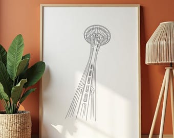 Space Needle Line Art Print, Seattle Architecture Poster (Digital Download)
