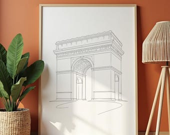 Arc de Triomphe Line Art Print, Minimalist Paris Wall Decor (Digital Download)