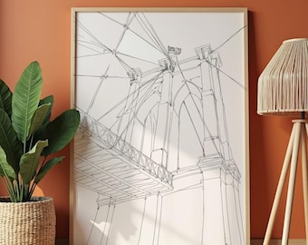 Brooklyn Bridge Line Art Print, Minimalist NYC Architecture Poster (Digital Download)