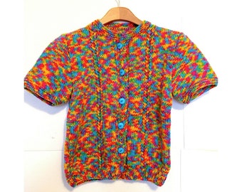 Vintage Handknit Rainbow Top, Space Dye Sweater, Handmade Rainbow Sweater, Rainbow, Space Dye, Colorful Sweater, Pride