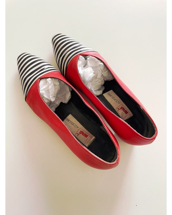Vintage Mondi low heel shoes, red striped vintage… - image 1
