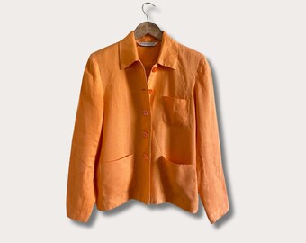 Vintage Washed Tangerine Irish Linen Blazer | Linen Chore Coat | Linen Blazer | Spring Summer Blazer | Vintage Linen