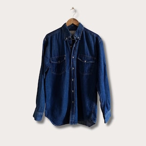 Vintage Raw Denim Button Down Mens, Vintage Denim Button Down Unisex, Denim button down indigo