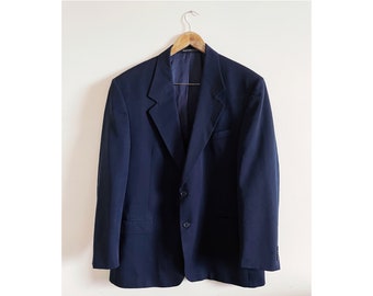 Vintage Men's Blazer Navy Wool | Oversized Navy Wool Vintage Blazer | Vintage navy wool blazer