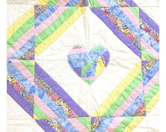 Handmade Heart Quilt Baby / Throw / Afghan / Wall Hanging, Baby Gift, Baby's Room,  Baby Shower Gift, Heart Motif, Nursery Decor