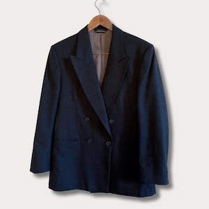 Vintage 100% Wool Double Breasted Blazer Union Made | Stella McCartney YSL The Row Minimalist Style | Mens Wool Gray Blazer, Unisex Blazer