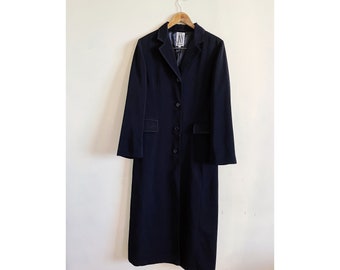 Vintage Maxi Length Black 90s Overcoat | 90s Long Black Coat | 90s Minimalism Floor Length Coat