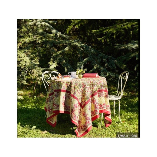 Couleur Nature Tablecloth, Indian Blockprint Tablecloth, Blockprint Tablecloth, Indian Tablecloth, Couler Nature Linen