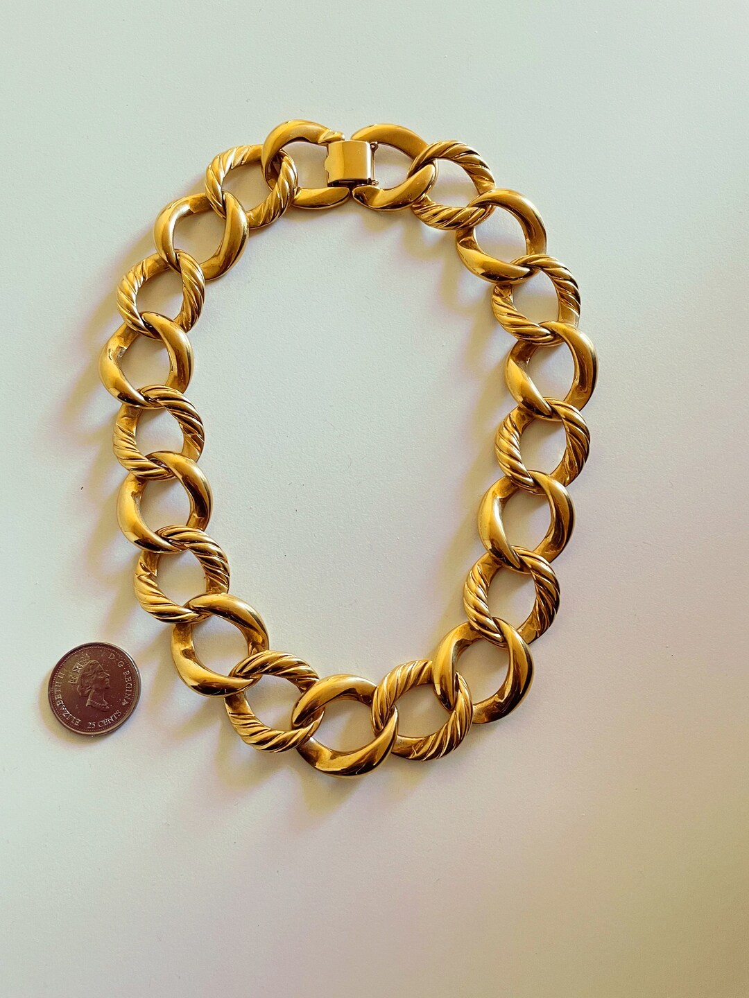 Vintage Gold Link 80s Chain Necklace Choker | Art Deco Gold Necklace ...