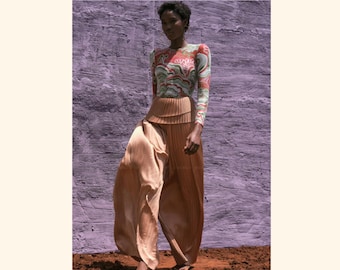 Pantalones plisados Andrea Iyamah Linea Toffee talla XL / Pantalones plisados de pierna ancha color salmón / Pantalones plisados / Pantalones de diseñador Andrea Iyamah