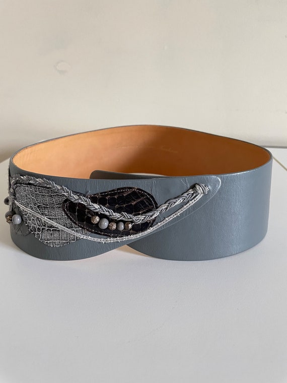 Vintage 80s Designer Grey Leather Belt Designer Belt Rare Vintage 80s 90s Belt Grey Leather Belt Gray Dessins Stefanie Kirshner Etsy Australia