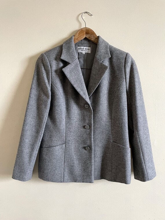Hanae Mori Wool Cashmere Grey Blazer Skirt Suit |… - image 4