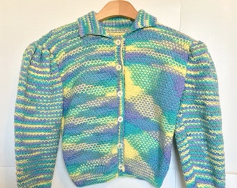 Handknit Puffed Shoulder Girls Spacedye Sweater