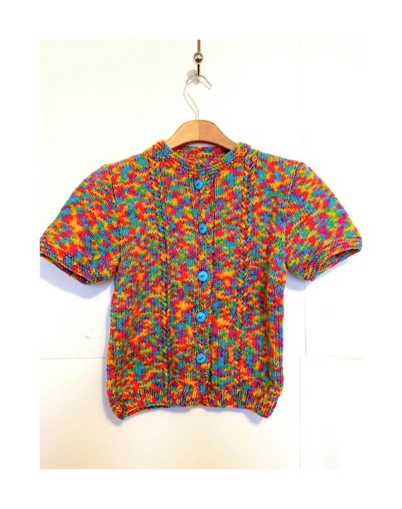 Vintage Handknit Rainbow Top, Space Dye Sweater, … - image 1