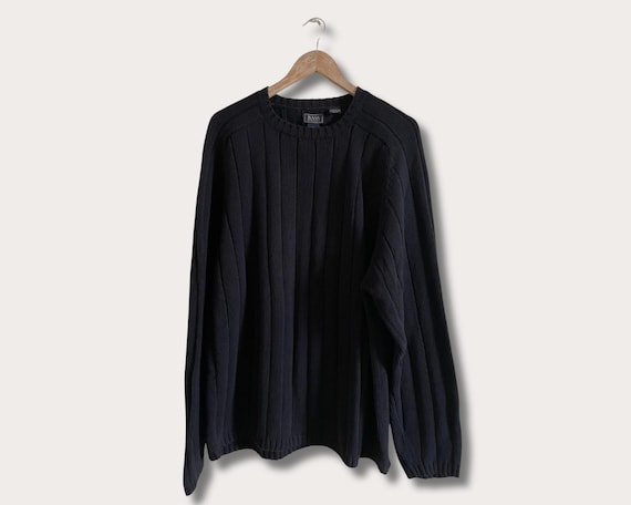 G.H. Bass, Mens GH Bass Black 100% Cotton Sweater Ribbed, Black Ribbed Mens Cotton Sweater, XXL XL Cotton Sweater