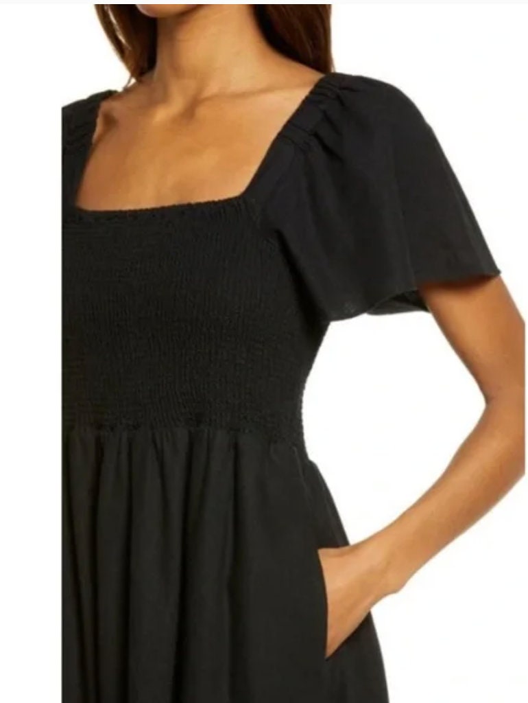linen-blend lucie smocked midi dress Linen-Blend Lucie Smocked Midi Dress in Stripe