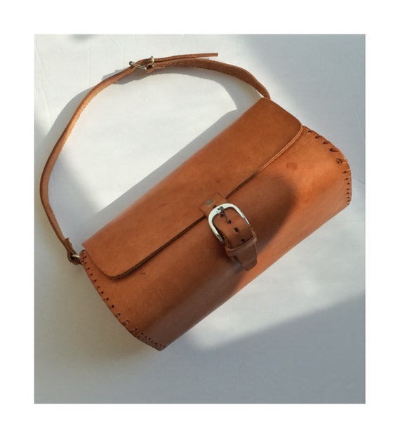 Vintage Vegetable Tan Leather Shoulder Bag | Vege… - image 3