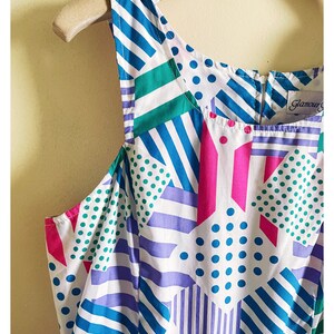 1980s Blue Red Abstract Print Dress | XS/S